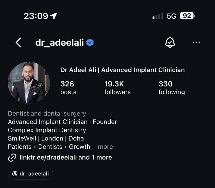 Dr Adeel Ali’s later Instagram profile showing 19.3K followers