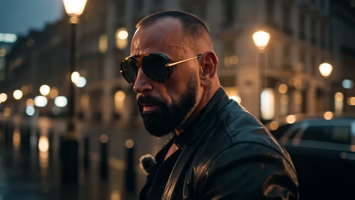 Scott Alexander in a leather jacket on a Mayfair street