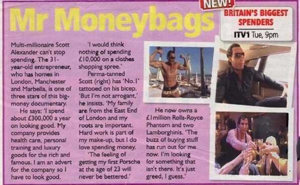 Mr Moneybags television listing for Britain’s Biggest Spenders on ITV1